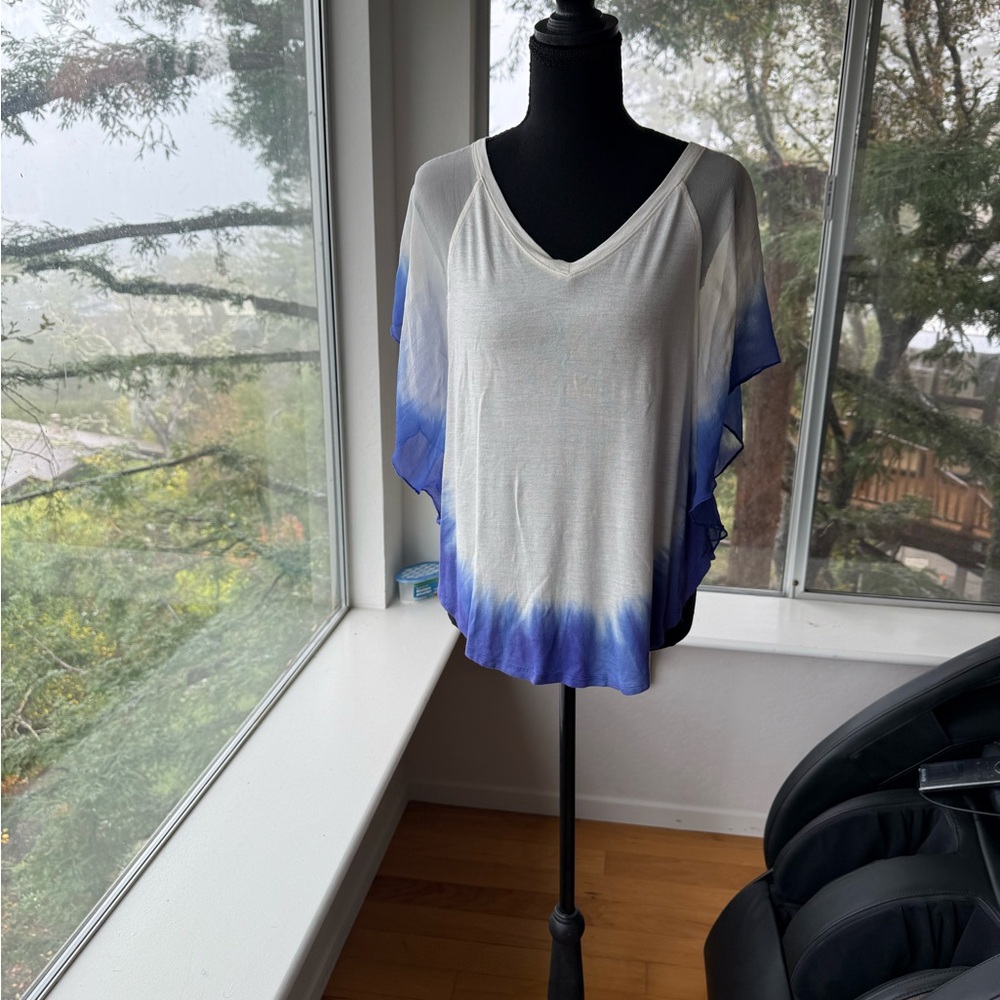 LIKE NEW Tahari ASL Blue White Kimono Sleeve Blouse XS